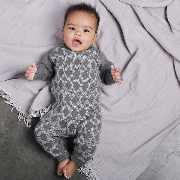 Diamond Jacquard Onesie - Charcoal/Silver  *1 x 3-6m LEFT ONLY