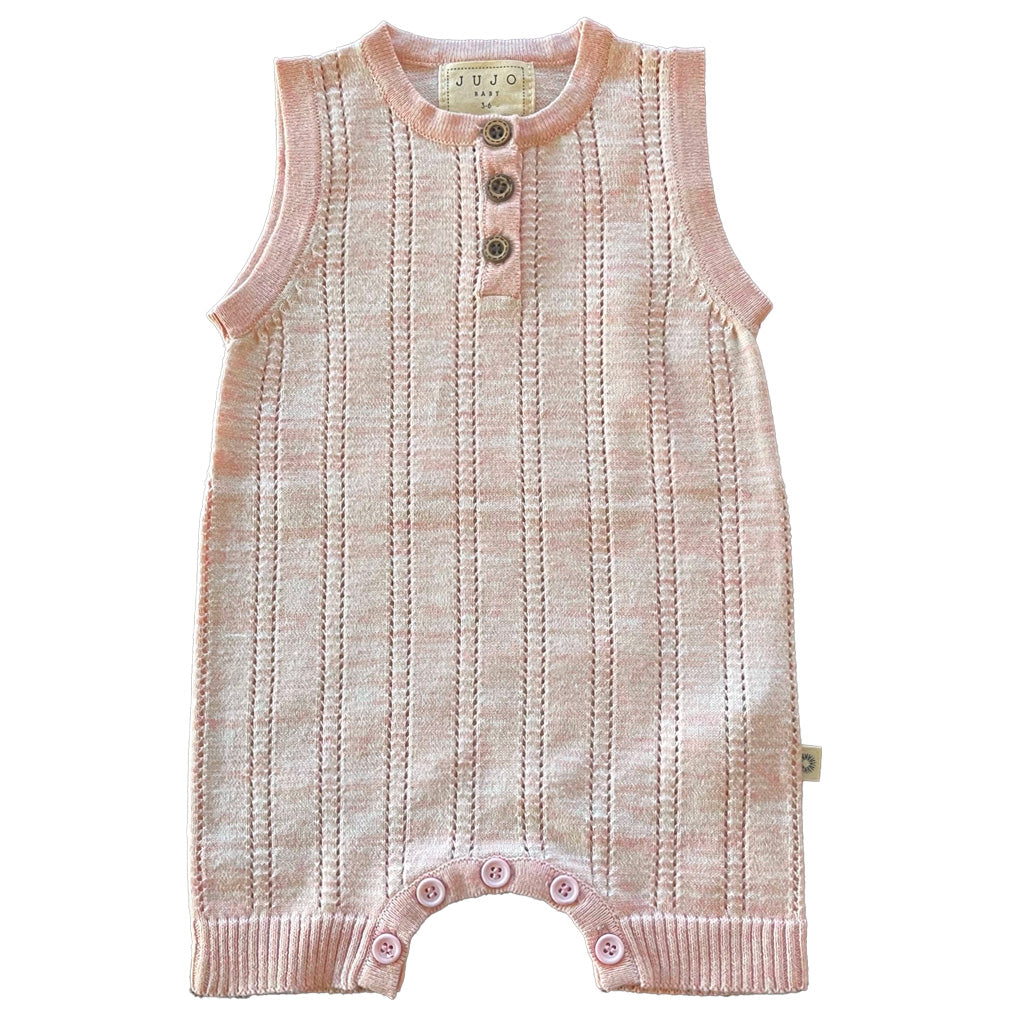 Line Pointelle Onesie - Pink / Ecru