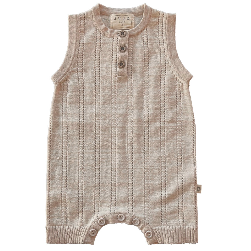 Line Pointelle Onesie - Sand / Ecru