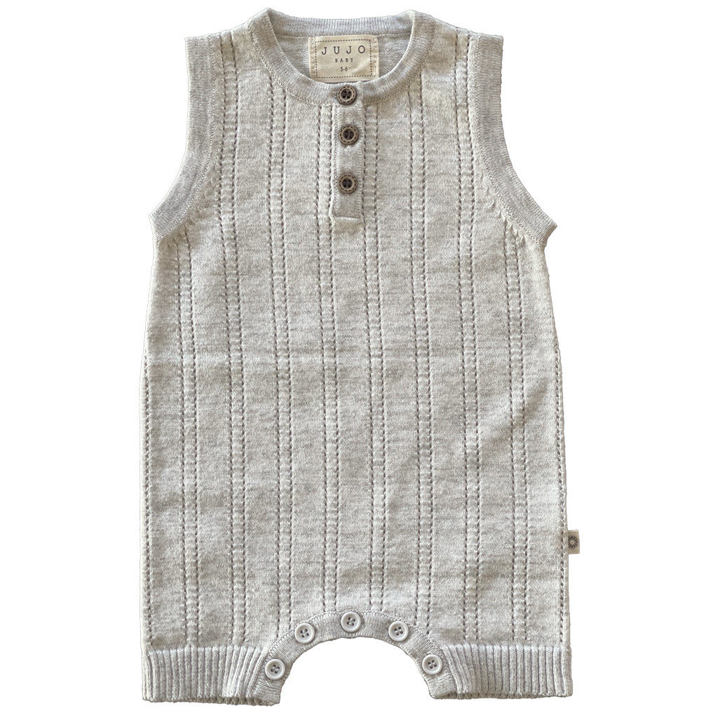 Line Pointelle Onesie - Silver / Ecru