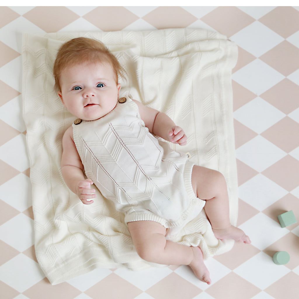 Chevron pointelle Cot Blanket - Milk -  * 1 LEFT