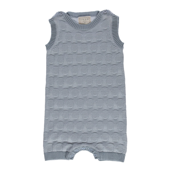 Spot Stripe Knit Onesie - Slate Blue/Ecru