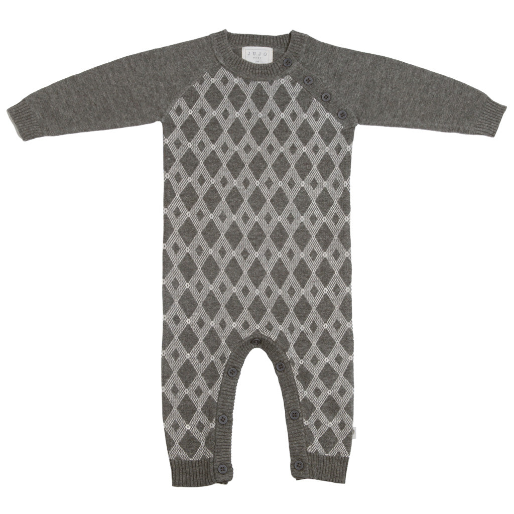 Diamond Jacquard Onesie - Charcoal/Silver  *1 x 3-6m LEFT ONLY