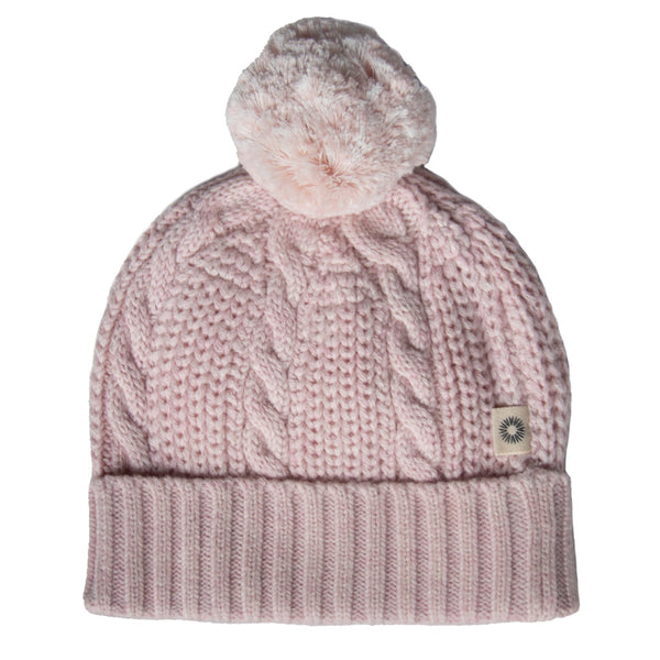 Cable Pompom Beanie - Blush Pink