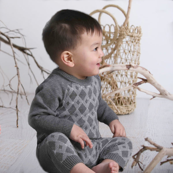 Diamond Jacquard Onesie - Charcoal/Silver  *1 x 3-6m LEFT ONLY