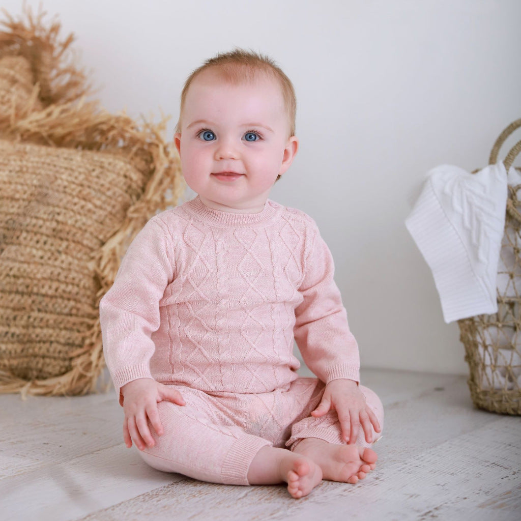 Lightweight Cable Onesie - Blush Pink