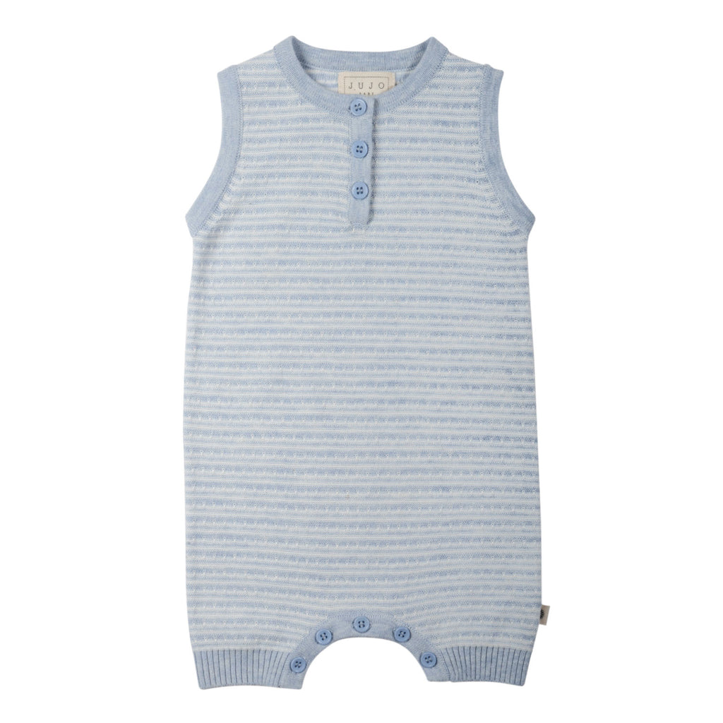 Tuck Stripe Onesie - Blue / Ecru -        *1 x 3-6m, 1 x 6-12m LEFT