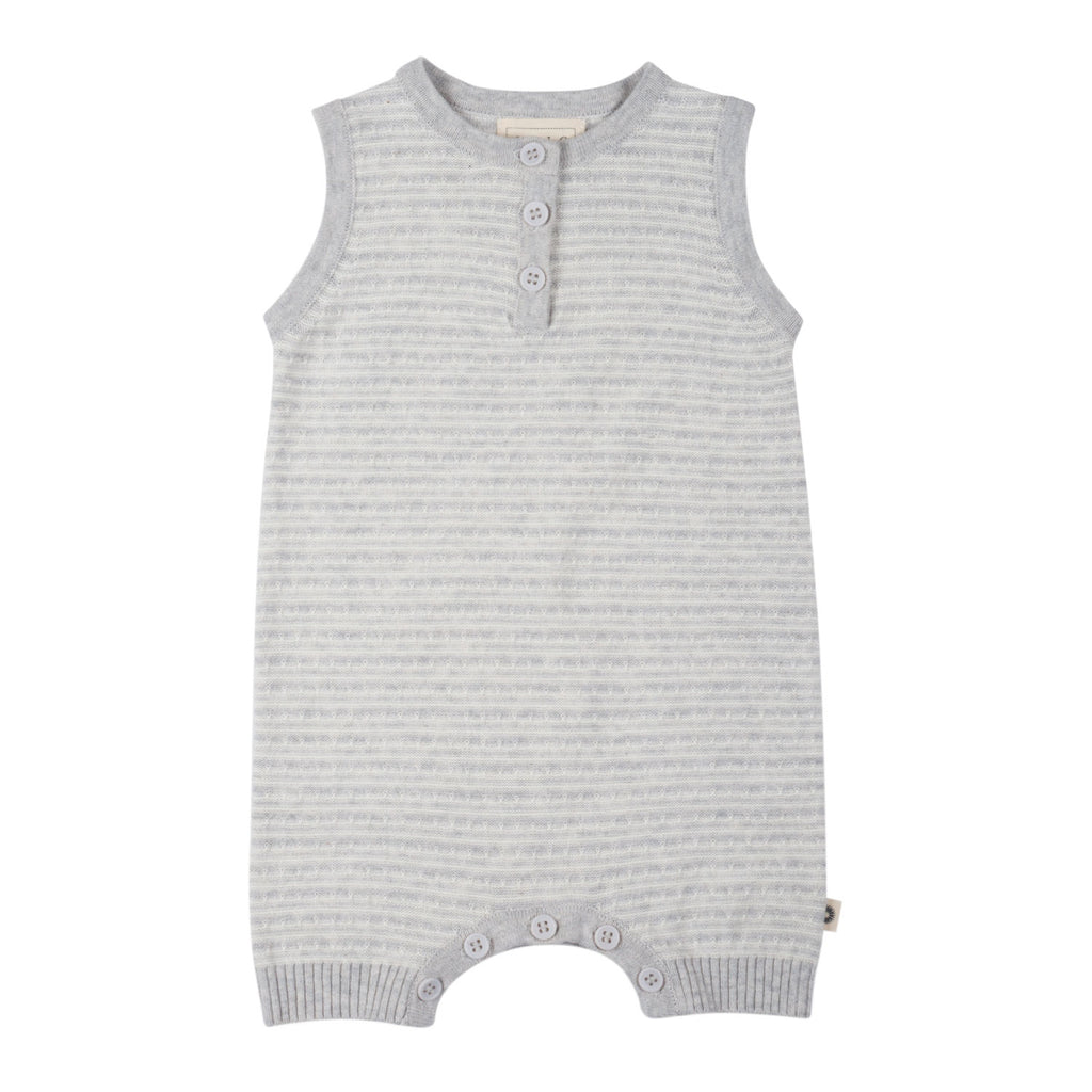 Tuck Stripe Onesie - Silver / Ecru