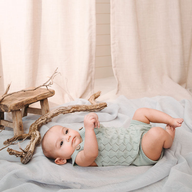 Diamond Pointelle  Onesie - Light Olive